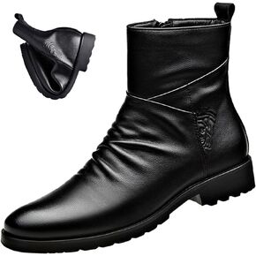 Keilinia Men's Black Leather High-top Dress Ankle Boot,2023 New Fall Winter Fashion Zip Plain Toe Business Casual Short Boots