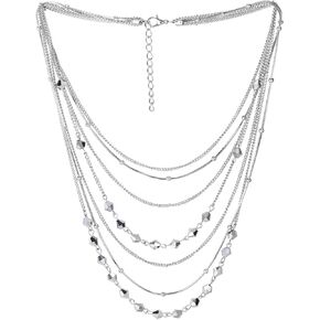 COOLSTEELANDBEYOND Statement Collar Necklace Waterfall Multi-Strand Chains Gem Stone Ball Charm Pendant