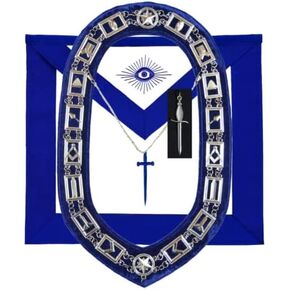 MASONIC BLUE LODGE OFFICER TYLER APRON SILVER CHAIN COLLAR AND JEWEL