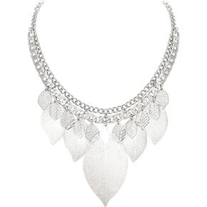 EVER FAITH Bridal Statement Necklace for Women, Choker Collar Chunky Leaf Boho Bib Costume Necklace Jewelry