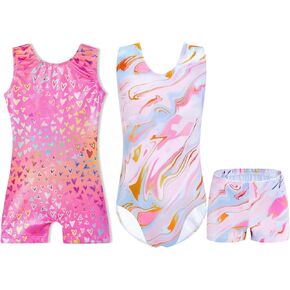 Domusgo Bundle of Love Hearts and Pink Tie Dye Girls Gymnastics Leotards Size 5-6 Years Old