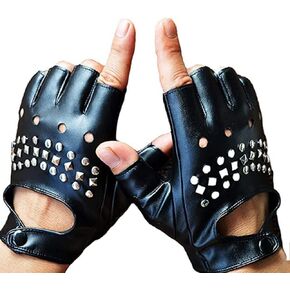 zmgmsmh Men Gothic Fingerless Biker Gloves Punk steampunk Rock Half Finger Gloves Cosplay Halloween costume gloves Jazz Style Gloves Driving Leather Performance Gloves Accessory, Black, 7.1WX8.7L in Kuwait
