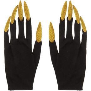 FRECI Halloween Gloves with Glitter Nails Performance Props Cosplay Costume Accessories Halloween Party Dress Supplies - Gold and Black