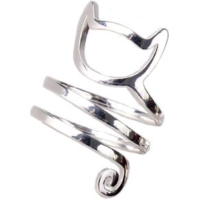Helen de Lete Innovative Lovely Cat Kitty Sterling Silver Ring (Large Size) 4G Sterling Silver, Updated Version