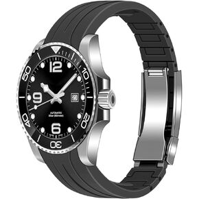 Craftsmanship Curved Ends 20mm 22mm Silicone Watch Band Rubber Watch Bands Strap Solid High Polised Brushed Double Lock Mechanical Buckle for Man Women