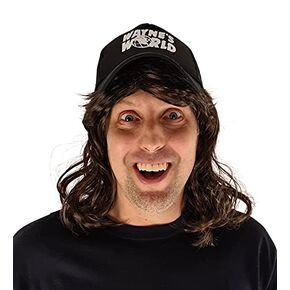 HandinHandCreations Wayne's Costume Set Black Mullet Wig and Waynes Hat All Included