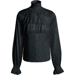 Mens Pirate Vampire Button Up Long Sleeve Shirts Printed Victorian Medieval Gothic Blouse
