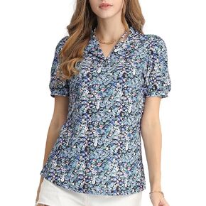NWFZCCP Women's V-Neck Polo Shirts: Solid Lapel Collar, Business Casual T-Shirts