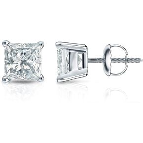 IGI Certified 1 1/2 to 8 Carat Princess Cut Lab Grown Diamond Stud Earrings for Women in 14k Gold or Platinum (H-I Color, VS1-VS2 Clarity, cttw) 4-Prong Setting Screw Back Square Studs by Diamond Wish