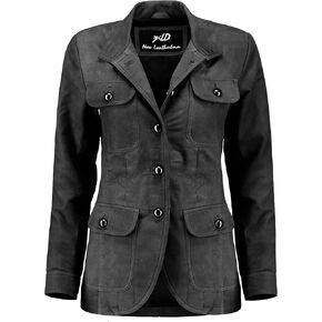 Fancy 5-Button Four Pocket Double Back Slit Leather Blazer Women - Vintage Suede Look Cuff Sleeves Leather Jacket Women