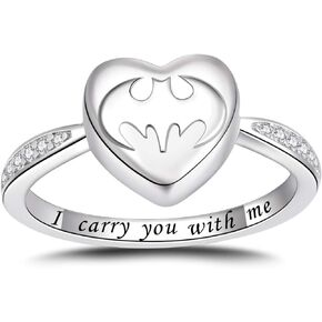 Bat Cremation Ring for Ashes - 925 Sterling Silver Memorial Keepsake Jewelry Rings Heart Urn Earns for Ashes of Human/Pet