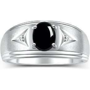 Rylos Men's Rings Classic Design 8X6MM Oval Gemstone & Sparkling Diamond Ring - Color Stone Birthstone Rings for Men, Sterling Silver Rings in Sizes 8-13. Elevate Your Style with Timeless Elegance!