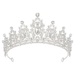 SWEETV Jeweled Tiaras and Crowns for Women, Crystal Queen Crown, Silver Wedding Tiara for Bride, Metal Birthday Quinceanera Pageant Prom Headpieces