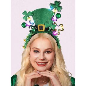 GORTIN تضيء عصابة رأس عيد القديس باتريك LED باللون الأخضر Leprechaun أعلى قبعة رأس شامروك الأيرلندية عصابة شعر Rave Party Holiday زي إكسسوارات الشعر للنساء والفتيات in Kuwait