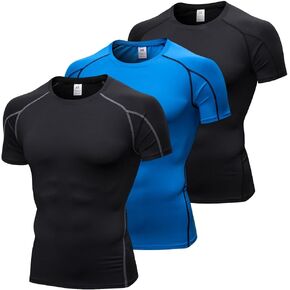 3 Pack Men's Running Compression Top Short Sleeve Shirts Slimming Tank Top Quick Dry Workout Athletic Undershirts