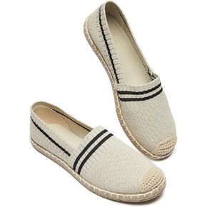 BABUDOG Womens Espadrilles Breathable Flats Shoes Mesh Slip on Loafers Soft White Flats