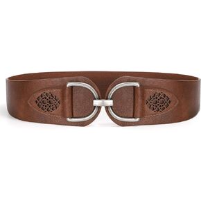 SANSTHS Vintage Women Stretchy Wide Belt Chunky Buckle Elastic Wide Waist Belts for Dresses Coats