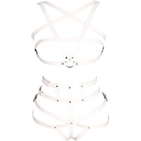 Women's leather body harness bra Pentagram chest strap Lingerie cage set Waist belt Punk gothic in Kuwait
