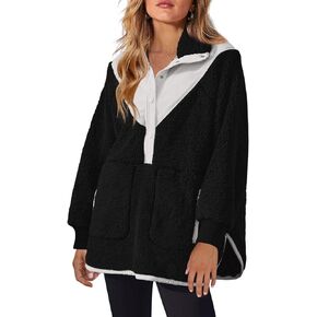 Panadila Womens Half Snap Fleece Pullover Oversized Fuzzy Sweatshirt with Pockets Trendy Warm Sherpa Sweater
