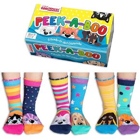 Peek-a-Boo 6 Oddly Coordinated Novelty Kids Socks Girls US 9.5-13