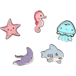 5PCs Ocean Series Animal Badges Brooch Marine Life Cartoon Badges Cute Pins Set Cartoon Sea Sharks Seahorses Starfish Brooch Pin for Children's Day Gift Clothes Backpack Denim Shirt Lapel Pins