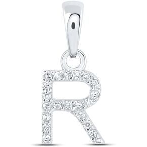 Solid 10K White Gold Real Natural Diamond Womens A-Z Initial Letter Pendant Charm - 1/2 Inch Height - for Necklaces .02 Carat (.02 Cttw)