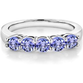 Gem Stone King 925 Sterling Silver Blue Tanzanite 5-Stone Wedding Anniversary Band Ring For Women (0.90 Cttw, Gemstone December Birthstone, Available In Size 5, 6, 7, 8, 9)