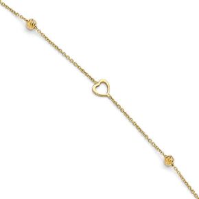 The Black Bow Black Bow Jewelry 14k Yellow Gold Open Heart and Diamond-Cut Bead Anklet, 10-11 Inch