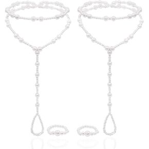 Bellady 2 Pcs Womens Beach Imitation Pearl Barefoot Sandal Foot Jewelry Anklet Chain