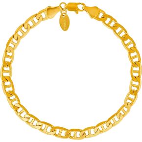 LIFETIME JEWELRY 6mm Mariner Link Chain Anklet for Women 24k Real Gold Plated
