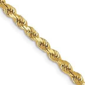 14K Yellow Gold 3mm Semi Solid Diamond-cut Rope with Lobster Lock Chain -16.0" 18.0" 20.0" 22.0" 24.0"