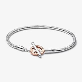 Pandora Moments T-Bar Closure Snake Chain Bracelet - Two-Tone Charm Bracelet for Women - Compatible Moments Charms Rose Gold & Sterling Silver - Gift for Her, With Gift Box