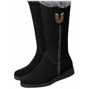 KRE Prime Warm Chelsea High Fur Flat Boots Women Winter Shoes Chunky Mid-calf Black / 38