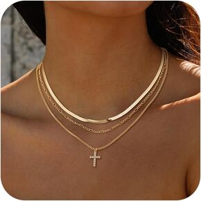 Cross Gold Layered Choker Neckalce for Women Dainty Cross Layering Pendant Necklace 14K Gold Plated Simple Trendy Jewelry for Girls