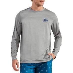 Men's Standard Rash Guard, Island Sunset Long Sleeve Sun Protection Swim, Beach and Fishing T-Shirt Top, Grey Spacedye in Kuwait