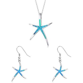 Cuoka 925 Sterling Silver Starfish Jewelry Set, Including Starfish Necklace and Starfish Earrings, Hawaiian Jewelry Gift for Women and Beach Lovers
