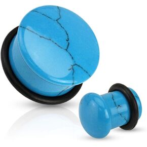 Covet Jewelry Turquoise Semi Precious Stone Domed Single Flare Plug with O-Ring