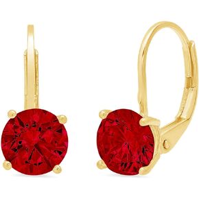 Clara Pucci 4.1 ct Brilliant Round Cut Solitaire VVS1 Flawless Natural Red Garnet Gemstone Pair of Lever back Drop Dangle Earrings Solid 18K Yellow Gold