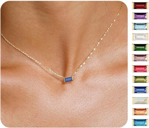 Birthstone Necklace for Women Dainty Trendy 14K Gold Plated Emerald Necklaces Simple Green Diamond Pendant Choker Blue Cute Cubic Zirconia Jewelry for Teen Girls Mothers Birthday Gifts in Saudi Arabia
