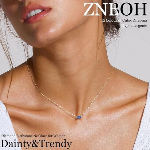 Birthstone Necklace for Women Dainty Trendy 14K Gold Plated Emerald Necklaces Simple Green Diamond Pendant Choker Blue Cute Cubic Zirconia Jewelry for Teen Girls Mothers Birthday Gifts in Saudi Arabia