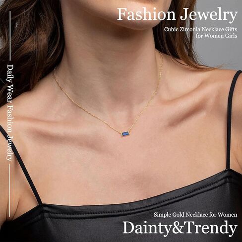 Birthstone Necklace for Women Dainty Trendy 14K Gold Plated Emerald Necklaces Simple Green Diamond Pendant Choker Blue Cute Cubic Zirconia Jewelry for Teen Girls Mothers Birthday Gifts in Saudi Arabia