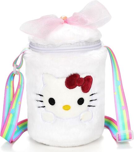 Cat Crossbody Bag with Adjustable Lanyard - Cute Kitty Bucket Bag Wallet Plush Purse Shoulder Bag Kids Coin Pouch for Student Girls in Saudi Arabia