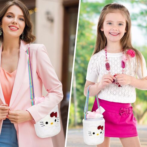 Cat Crossbody Bag with Adjustable Lanyard - Cute Kitty Bucket Bag Wallet Plush Purse Shoulder Bag Kids Coin Pouch for Student Girls in Saudi Arabia