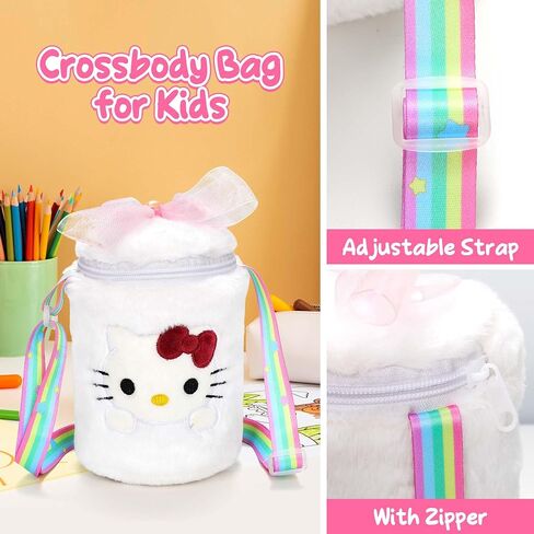 Cat Crossbody Bag with Adjustable Lanyard - Cute Kitty Bucket Bag Wallet Plush Purse Shoulder Bag Kids Coin Pouch for Student Girls in Saudi Arabia