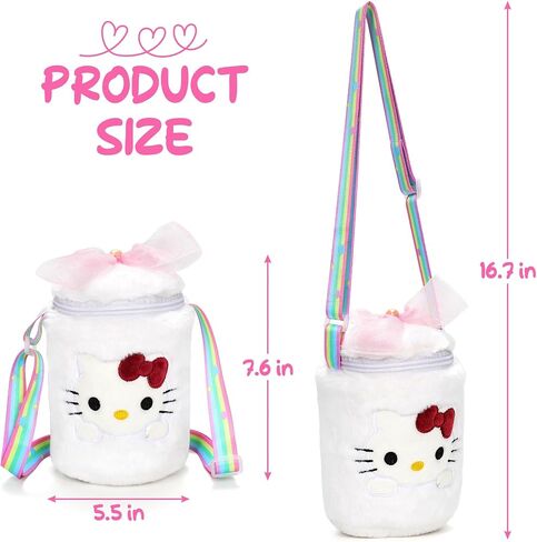 Cat Crossbody Bag with Adjustable Lanyard - Cute Kitty Bucket Bag Wallet Plush Purse Shoulder Bag Kids Coin Pouch for Student Girls in Saudi Arabia