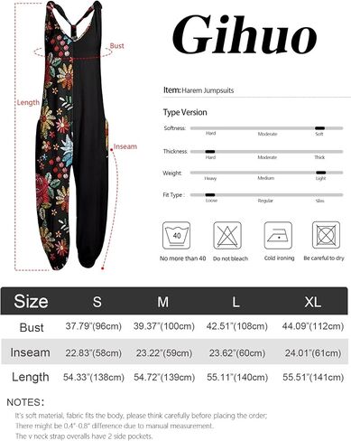 Gihuo Women’ s Summer Boho Cami Harem Jumpsuit Summer V Neck Jumper Harem Strap Rompers One Piece Overalls(Black-XL) in Saudi Arabia
