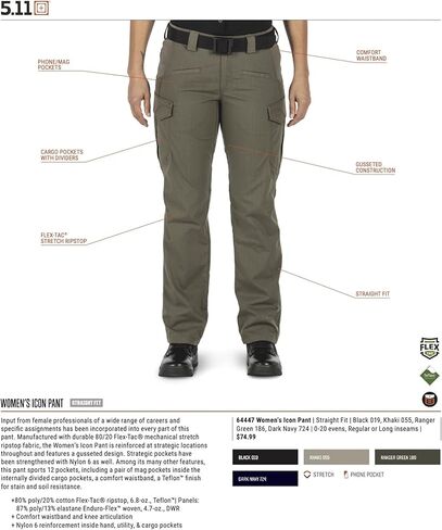 5.11 Tactical Women's Icon Cargo Pant, Flex-Tac Stretch, Guessted, Comfort Waist, Style 64447, Dark Navy, 16L in Saudi Arabia