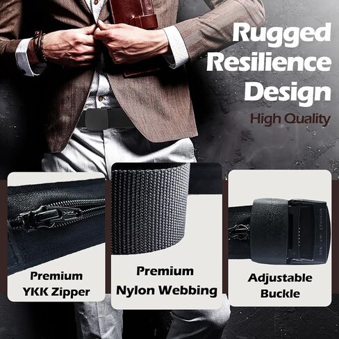 حزام أمان للسفر من كلاود ميزون - حزام نقود للرجال، حزام أمان للسفر مع جيب مخفي لحجرة الأموال مع جيب مخفي، محفظة مضادة للسرقة، مشبك غير معدني، تكتيكي عسكري من النايلون in Kuwait