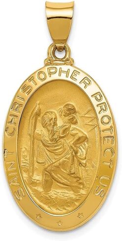 Diamond2Deal 14k Yellow Gold Polished and Satin St. Christopher Medal Pendant Fine Jewelry for Women (L- 33.5 mm W- 17 mm), Yellow Gold in Saudi Arabia