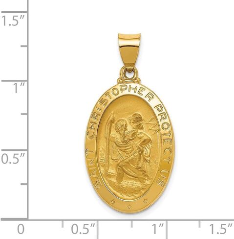 Diamond2Deal 14k Yellow Gold Polished and Satin St. Christopher Medal Pendant Fine Jewelry for Women (L- 33.5 mm W- 17 mm), Yellow Gold in Saudi Arabia